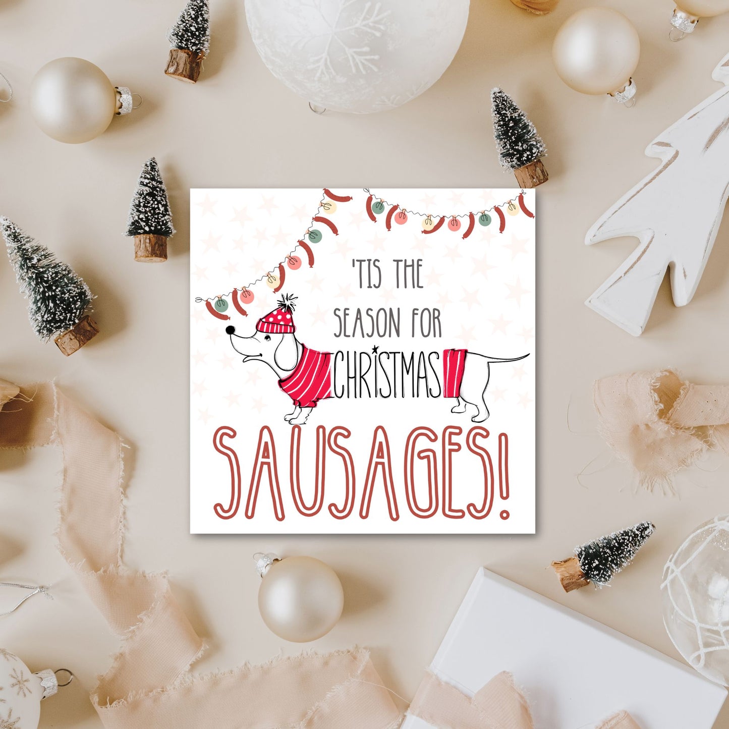 Adorable Dachshund Christmas card - Dog lover card - Sausage Dog christmas card