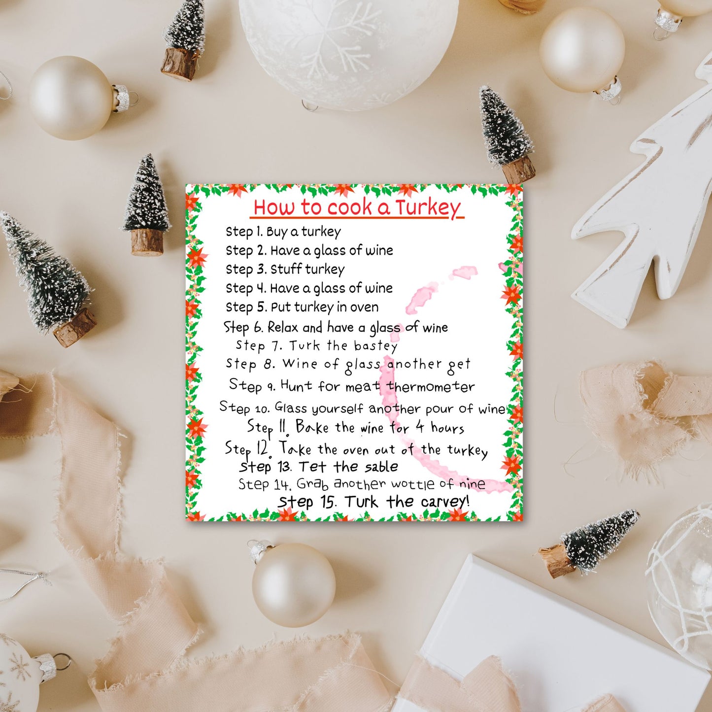 Funny Cooking Christmas Card, How to Cook a Turkey with Wine
