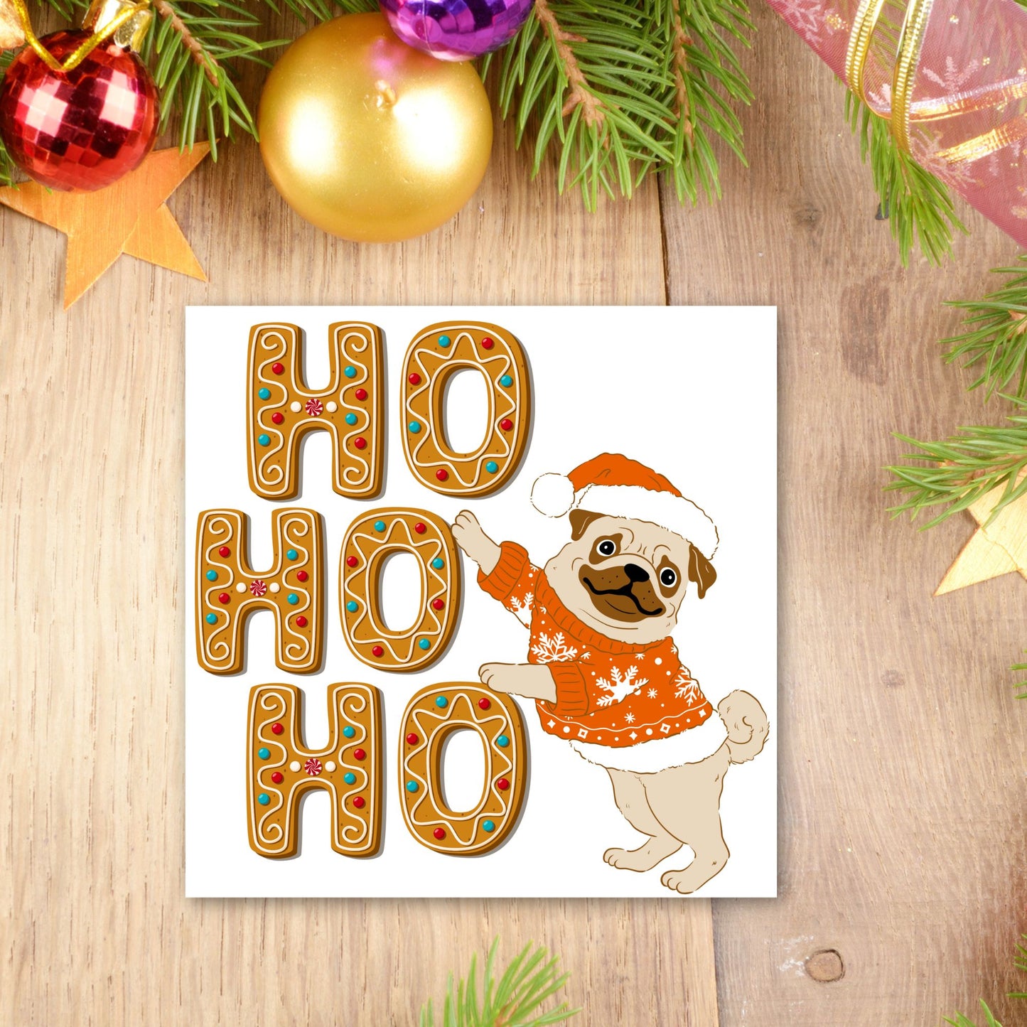 Adorable Pug Christmas card - dog lover card - dog christmas card