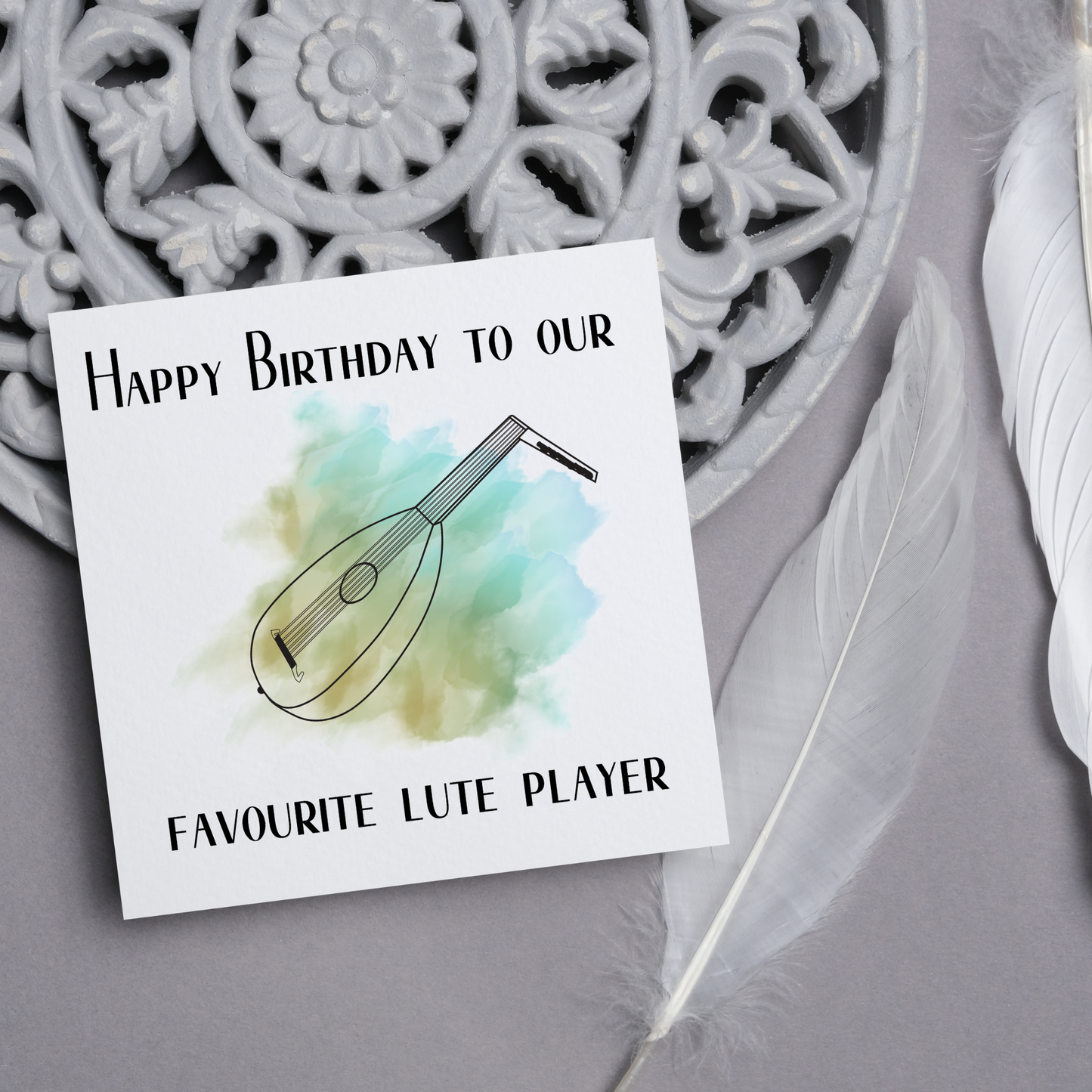 Lute Birthday Card, Musician Card, Musical Instrument Card
