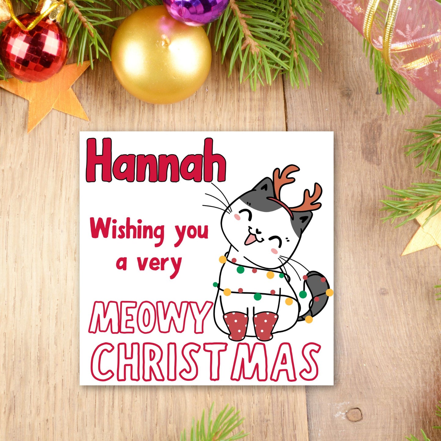 Adorable Personalised Cat Christmas card - Cat lover card - Cat christmas card