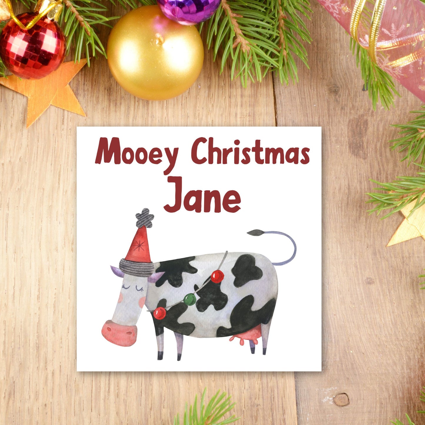 Adorable Personalised Cow Christmas card - Cow lover card - Cow christmas card