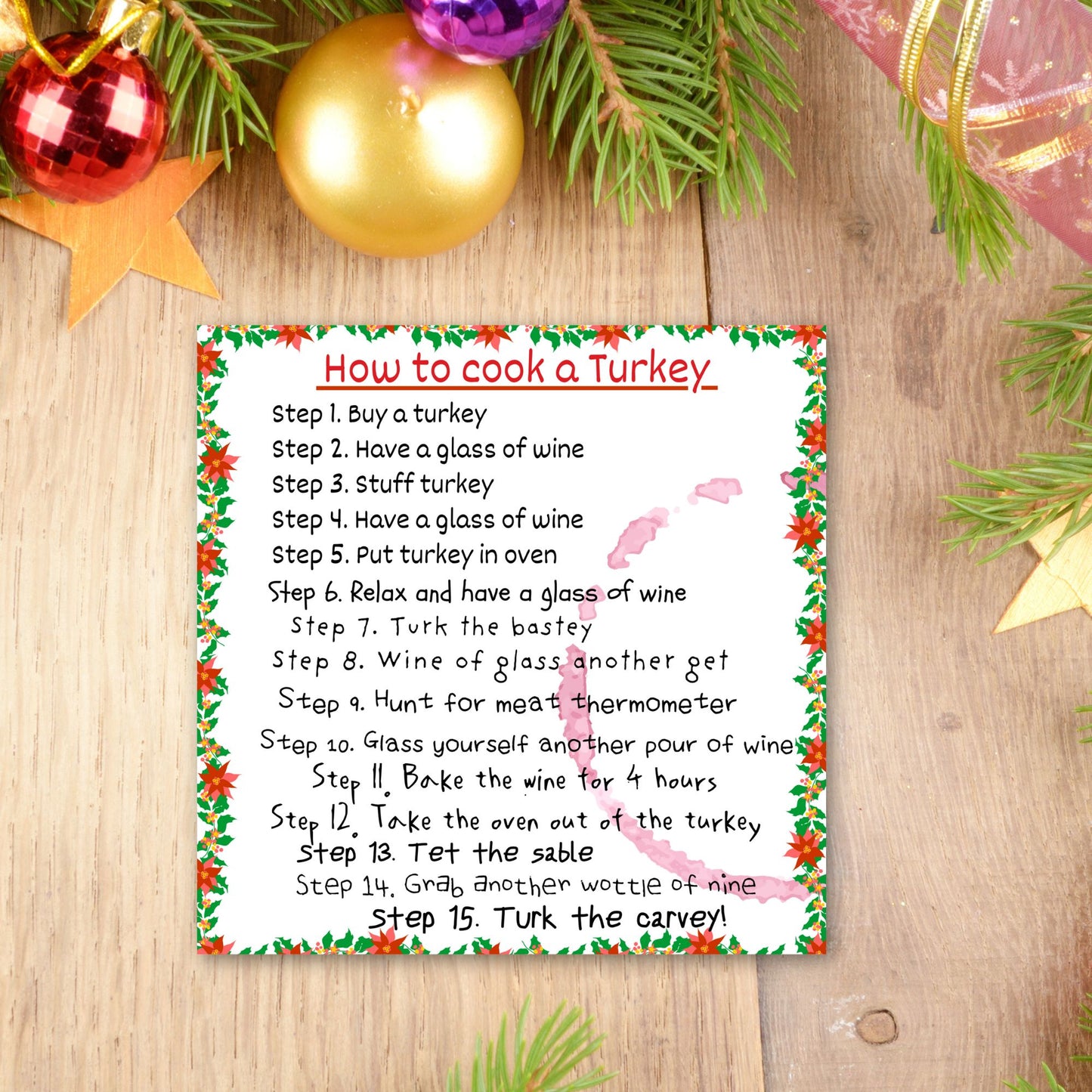 Funny Cooking Christmas Card, How to Cook a Turkey with Wine