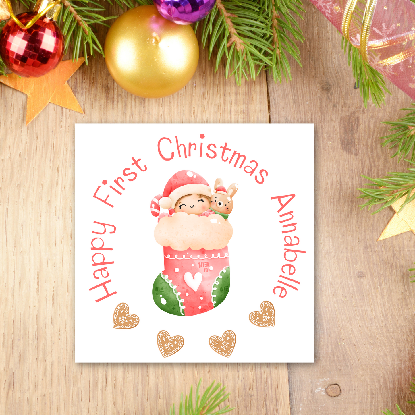 Babys 1st Christmas Personalised Christmas Card for girl