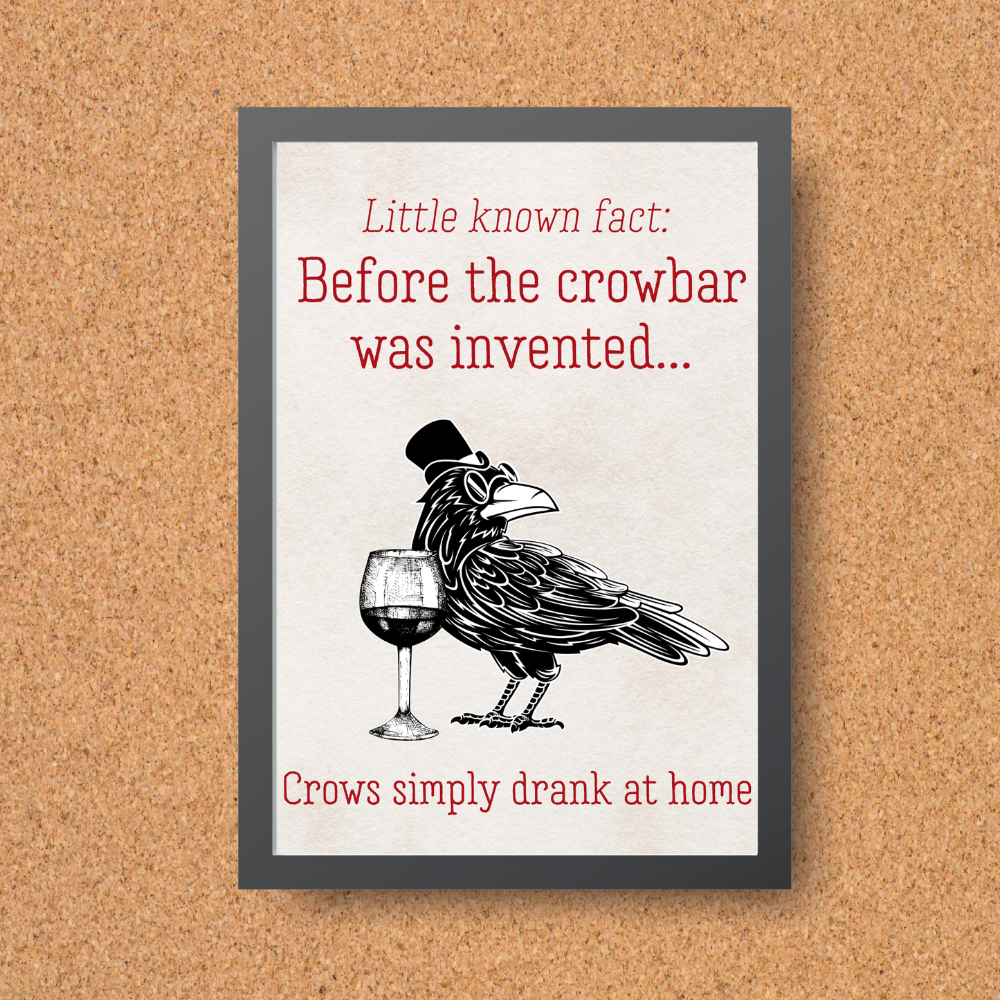 Crow Design A4 Print, High Quality Wall Art, Bar Wall Art, Funny Cartoon Poster, Dad Joke Poster, Home Bar Decor, Gift for Dad