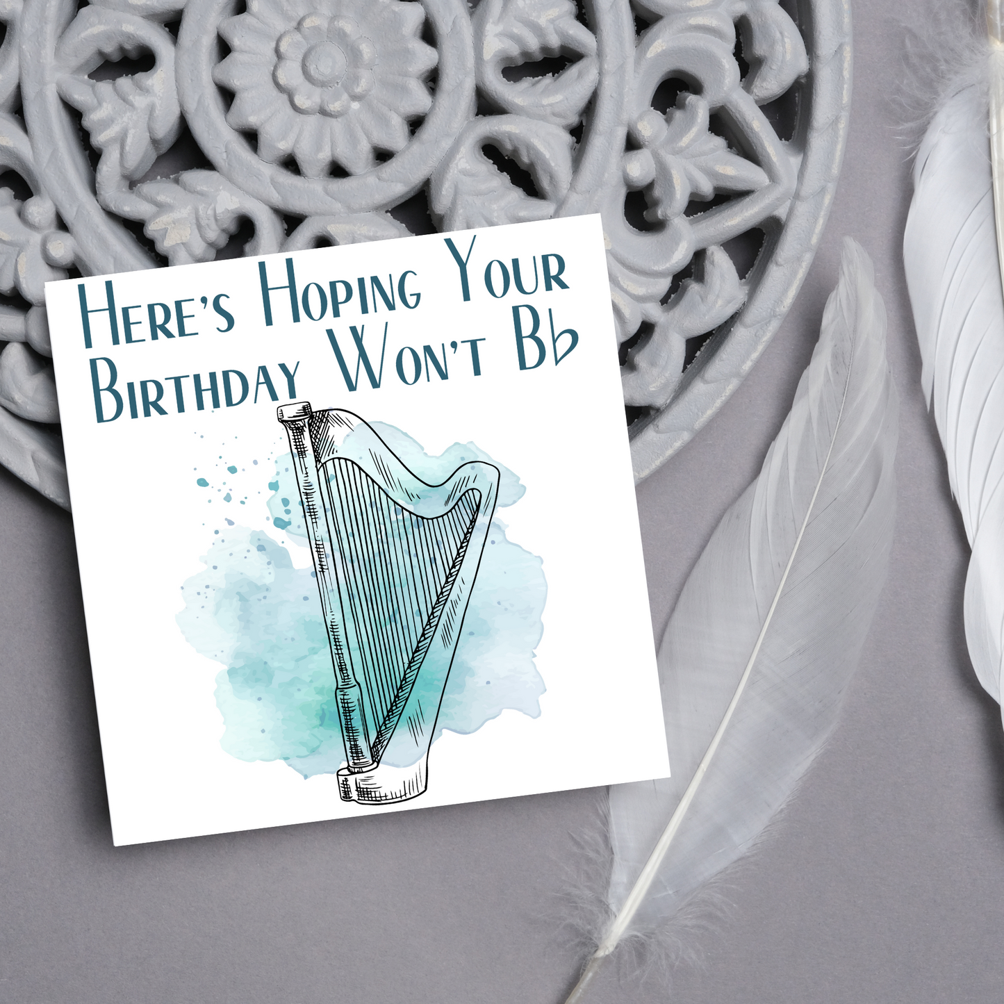 Harp Birthday Card, Musician Card, Musical Instrument Card