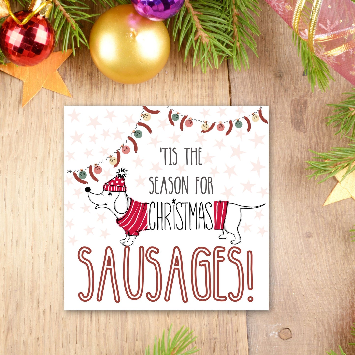 Adorable Dachshund Christmas card - Dog lover card - Sausage Dog christmas card