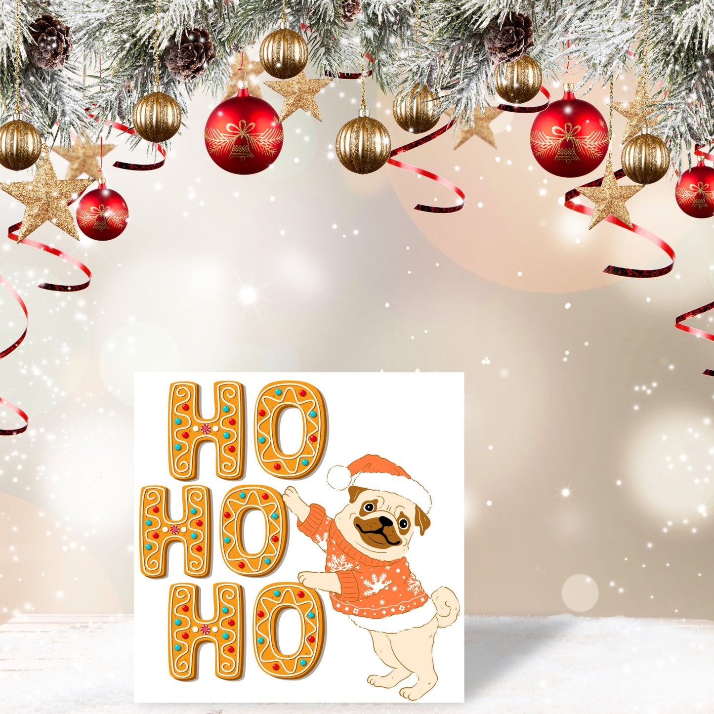 Adorable Pug Christmas card - dog lover card - dog christmas card