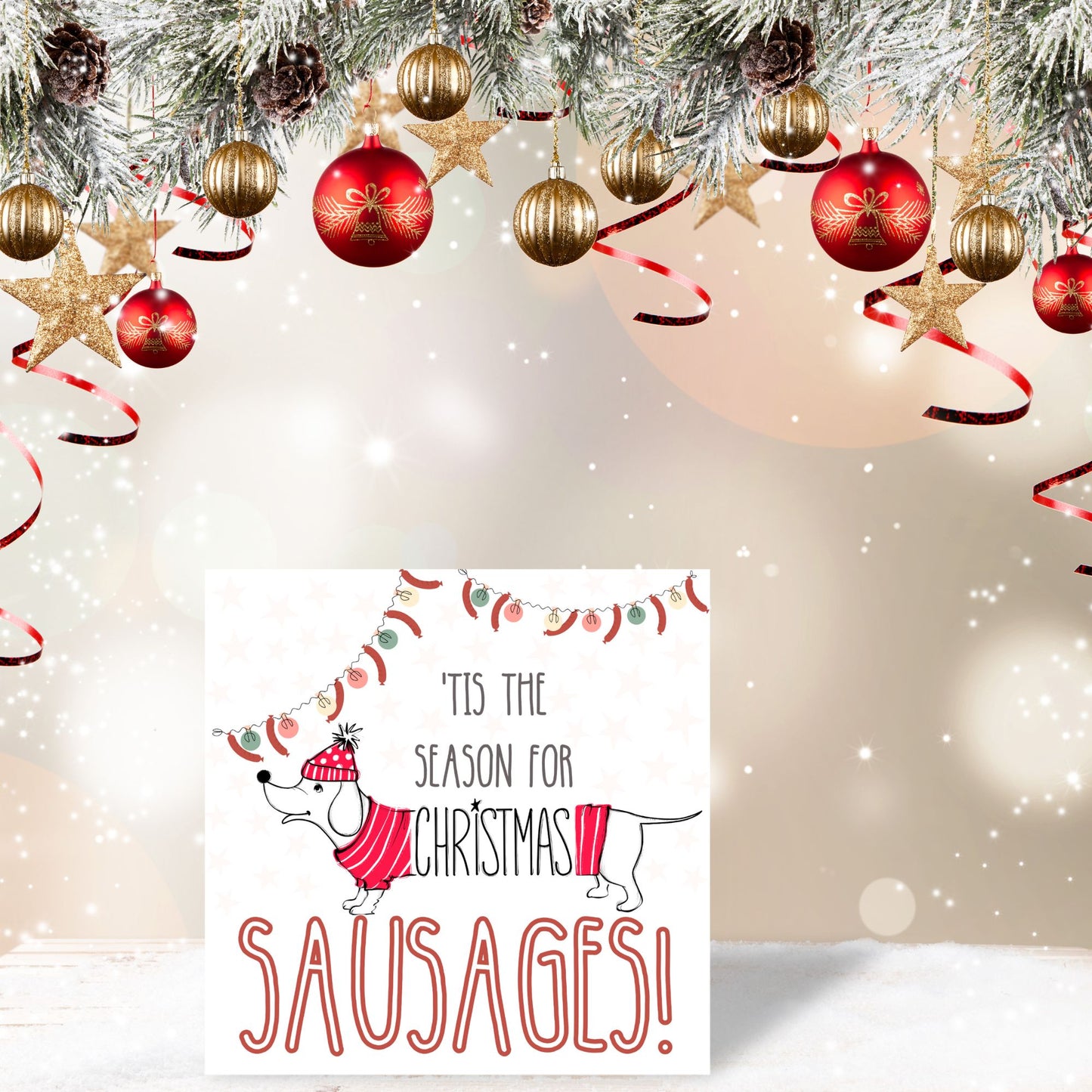 Adorable Dachshund Christmas card - Dog lover card - Sausage Dog christmas card
