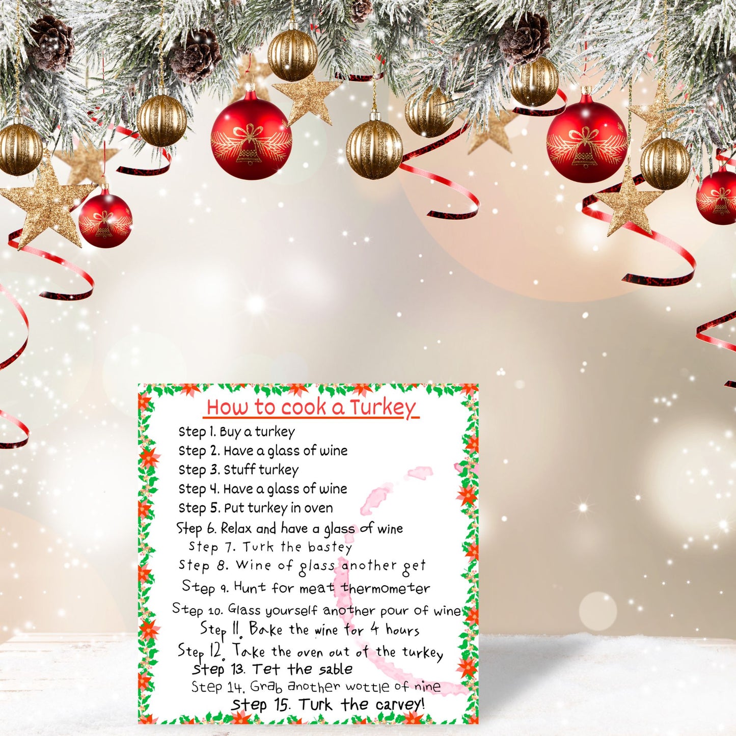 Funny Cooking Christmas Card, How to Cook a Turkey with Wine