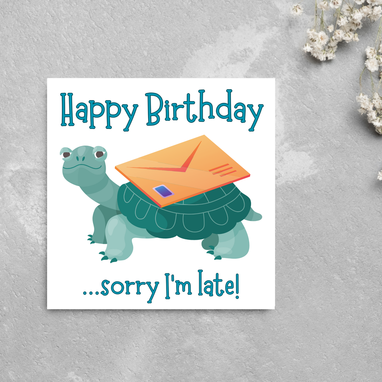 Tortoise Belated Birthday Card, Sorry I'm Late Birthday Card
