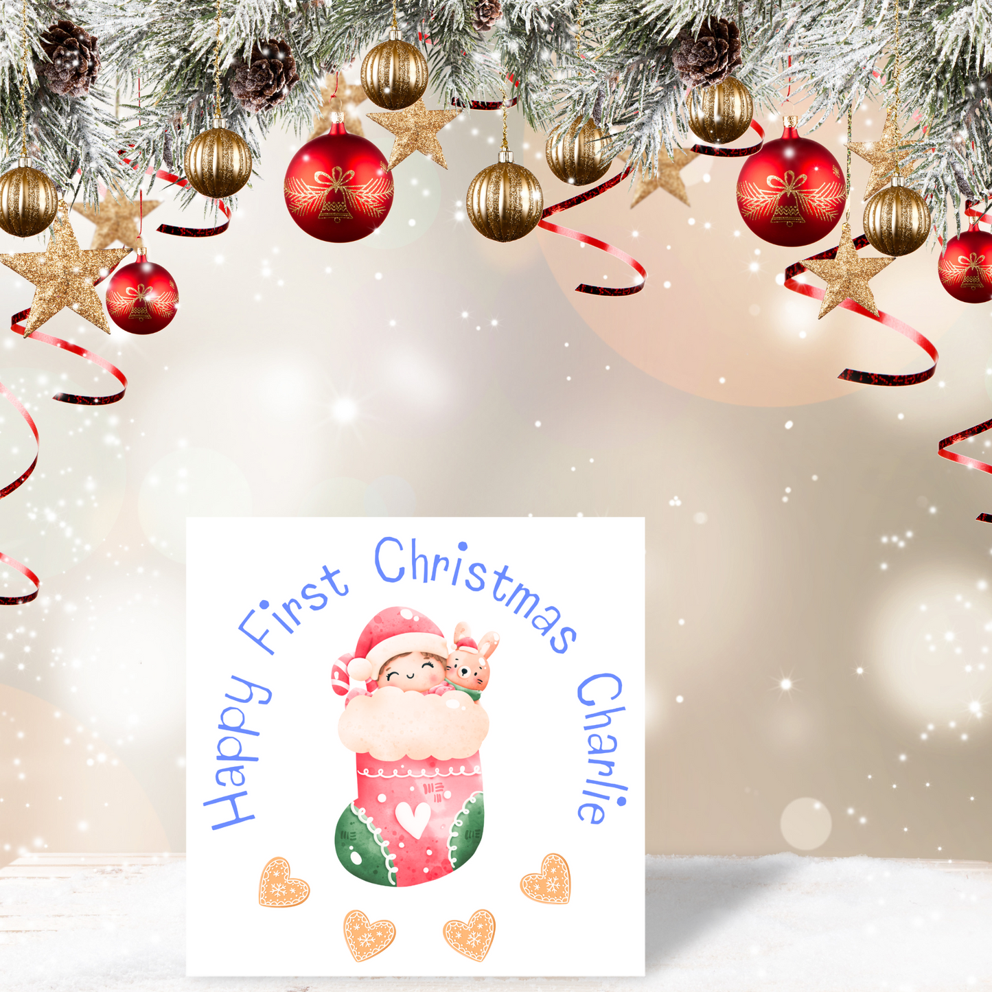 Babys 1st Christmas Personalised Christmas Card for Boy