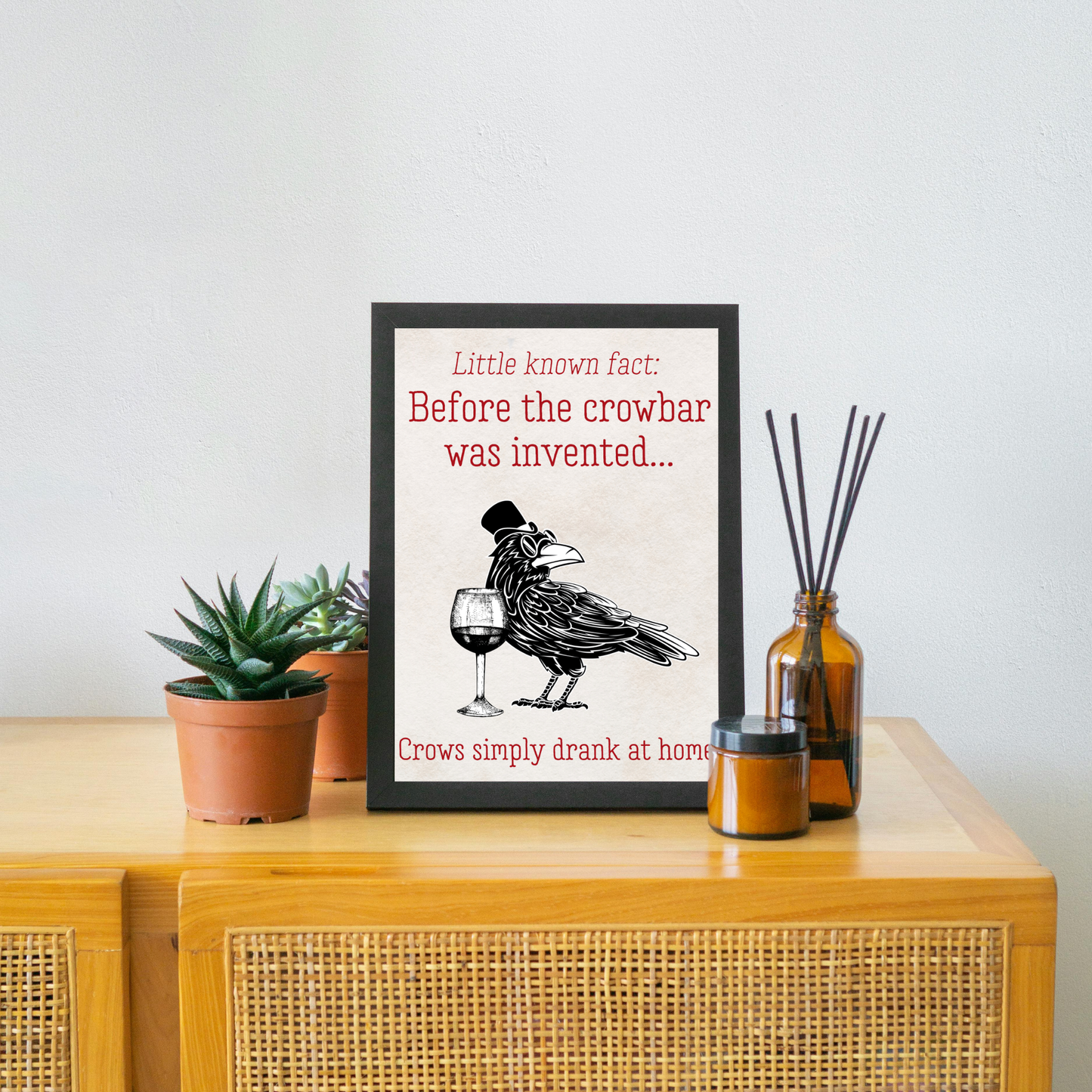 Crow Design A4 Print, High Quality Wall Art, Bar Wall Art, Funny Cartoon Poster, Dad Joke Poster, Home Bar Decor, Gift for Dad