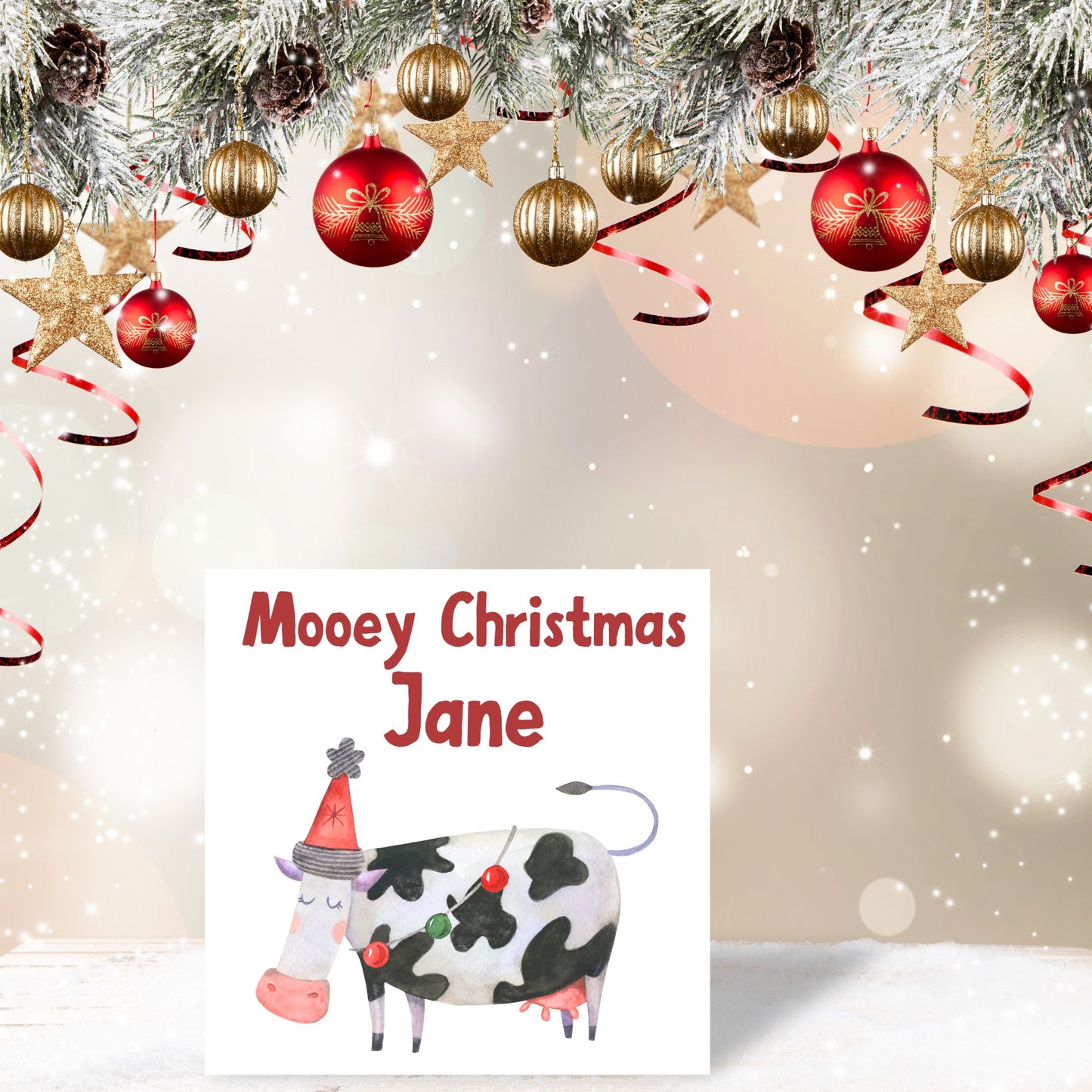 Adorable Personalised Cow Christmas card - Cow lover card - Cow christmas card