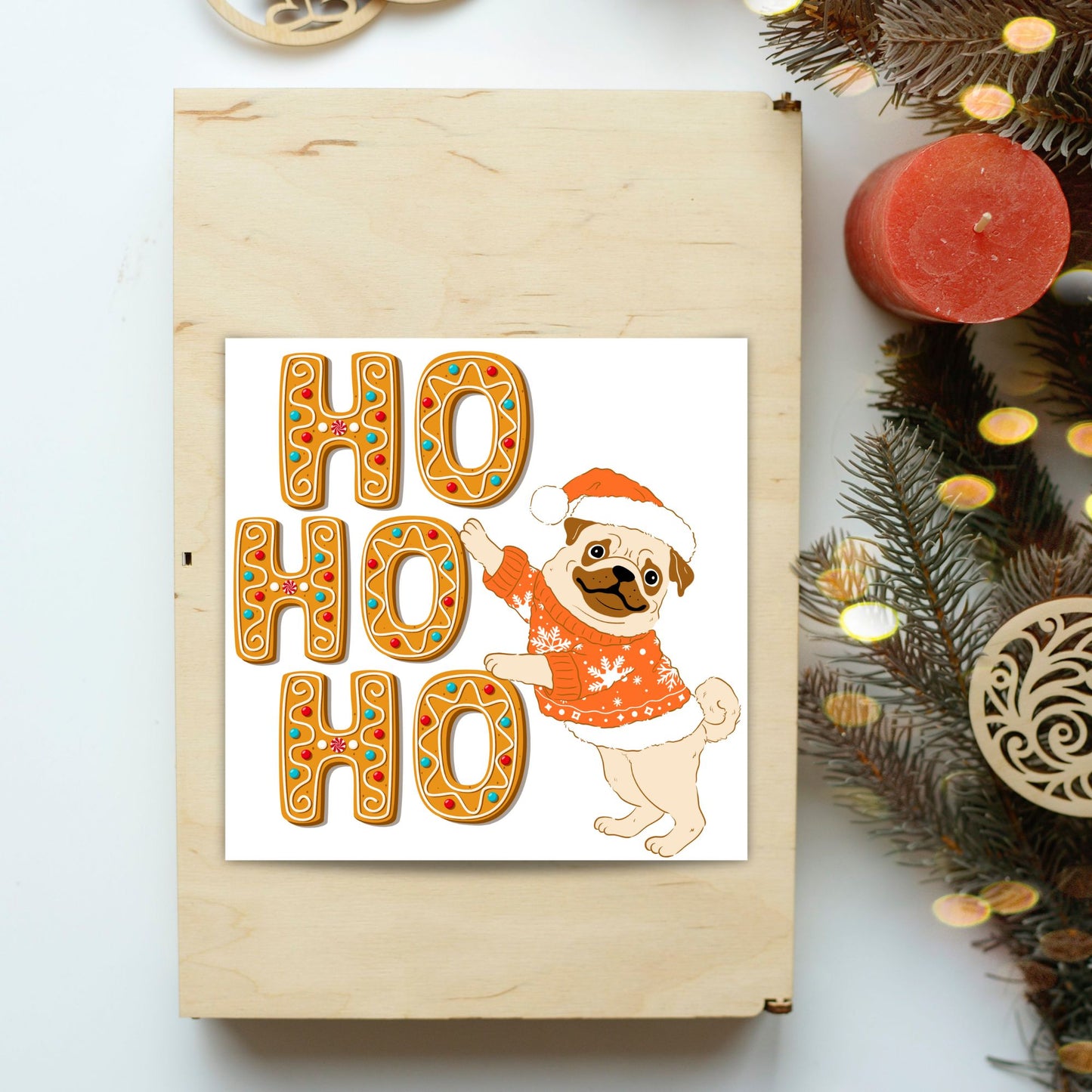 Adorable Pug Christmas card - dog lover card - dog christmas card