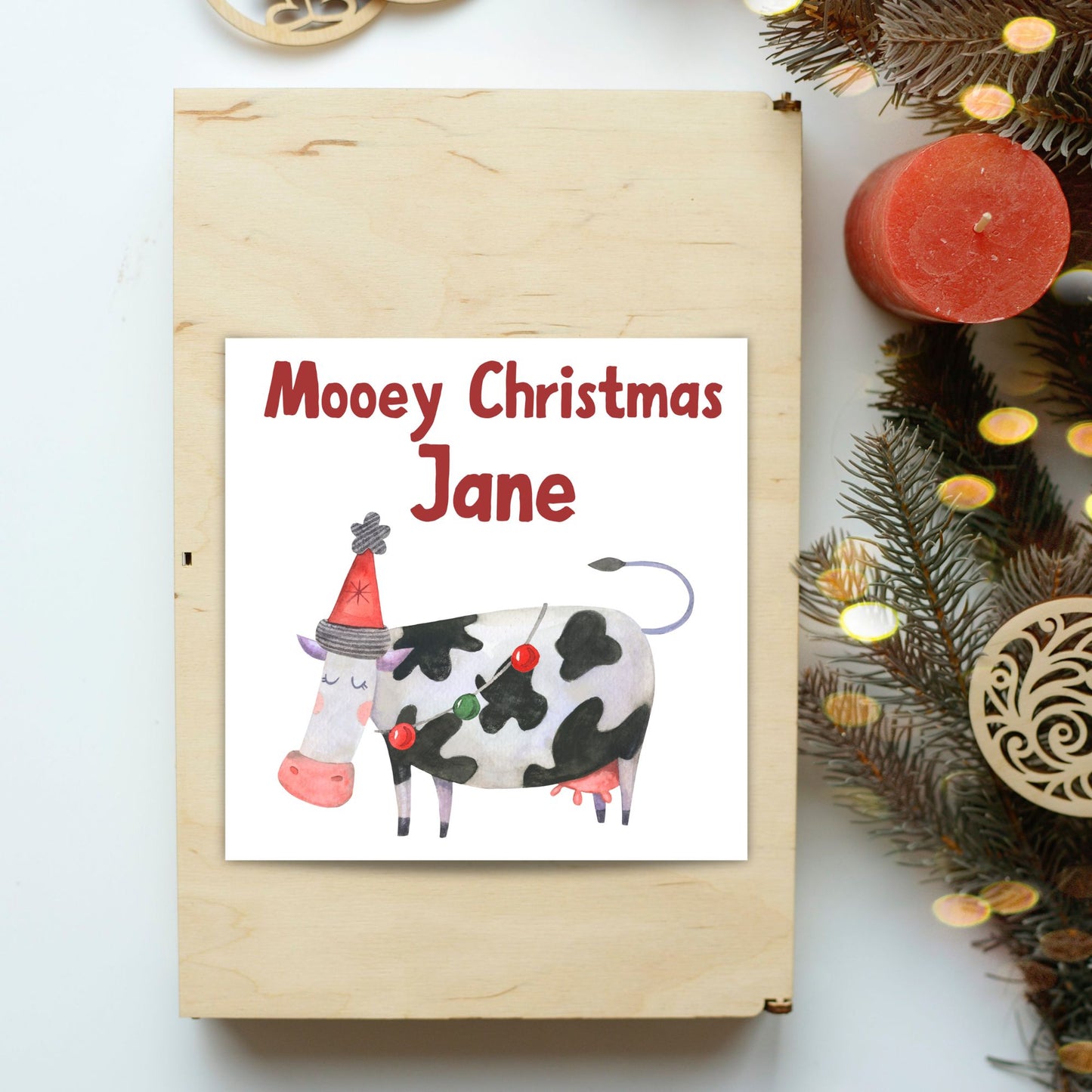 Adorable Personalised Cow Christmas card - Cow lover card - Cow christmas card
