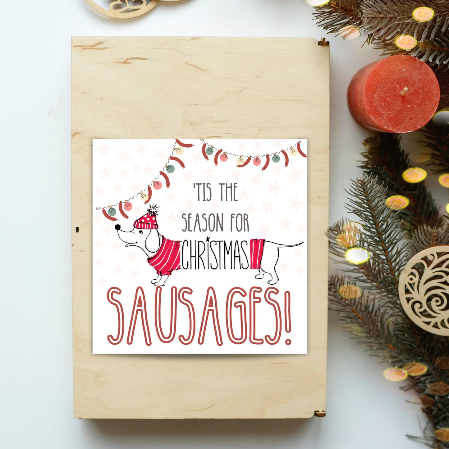 Adorable Dachshund Christmas card - Dog lover card - Sausage Dog christmas card