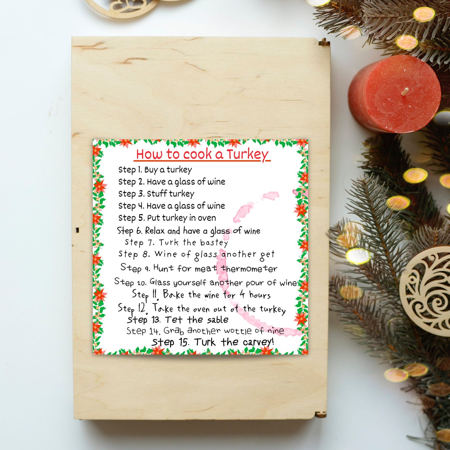 Funny Cooking Christmas Card, How to Cook a Turkey with Wine
