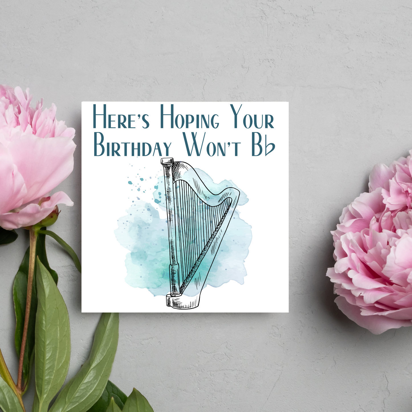 Harp Birthday Card, Musician Card, Musical Instrument Card