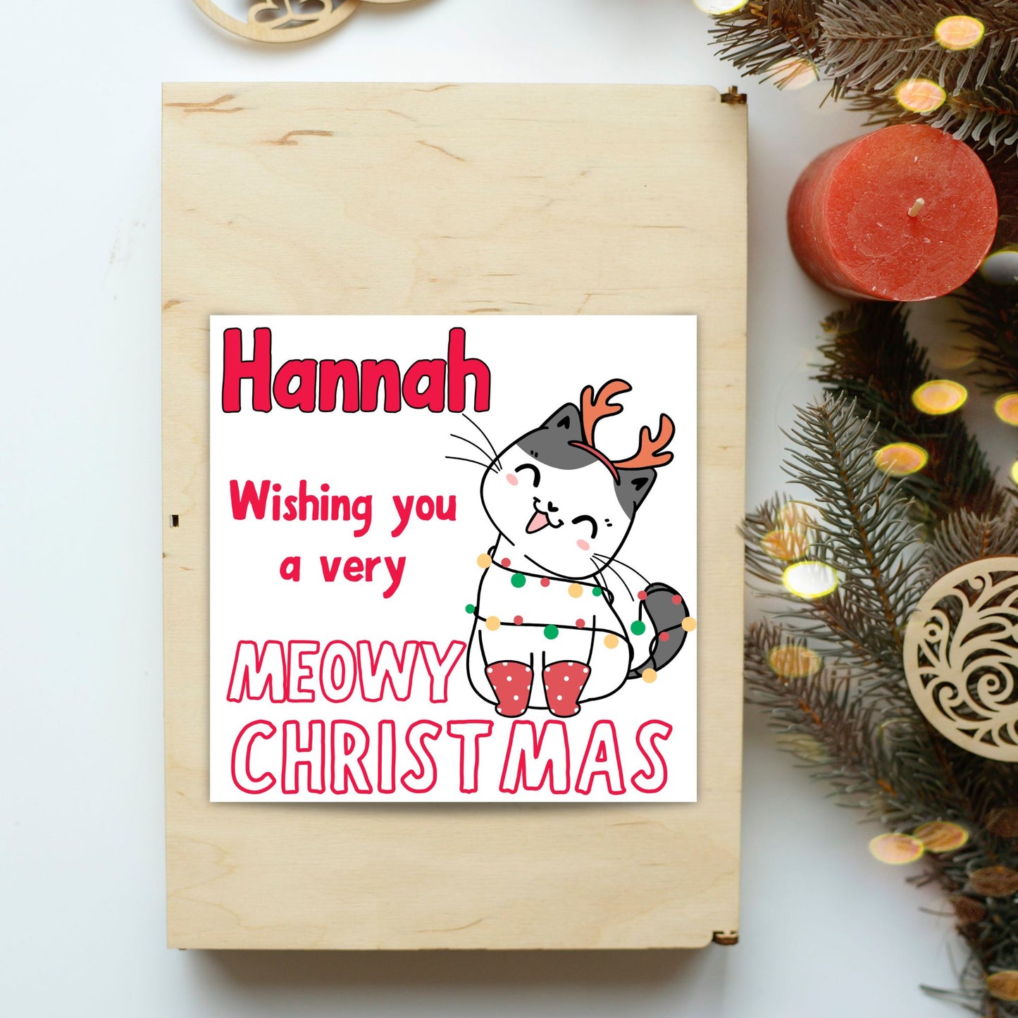 Adorable Personalised Cat Christmas card - Cat lover card - Cat christmas card