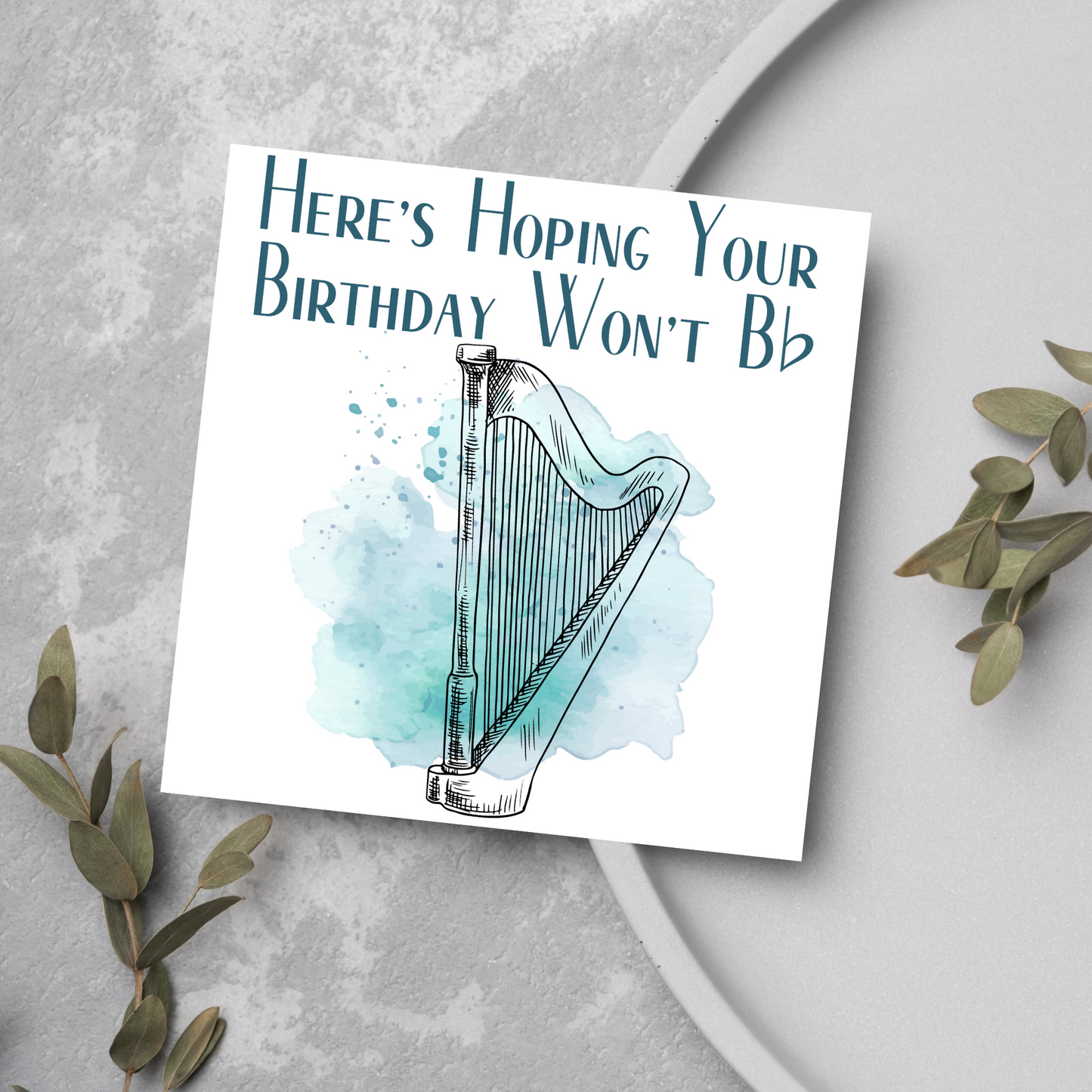 Harp Birthday Card, Musician Card, Musical Instrument Card