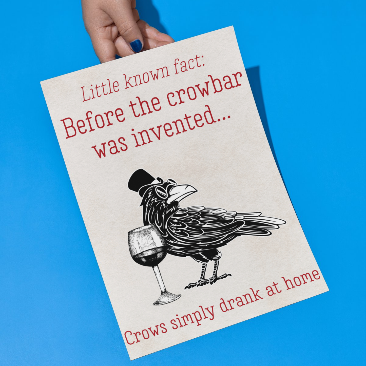 Crow Design A4 Print, High Quality Wall Art, Bar Wall Art, Funny Cartoon Poster, Dad Joke Poster, Home Bar Decor, Gift for Dad