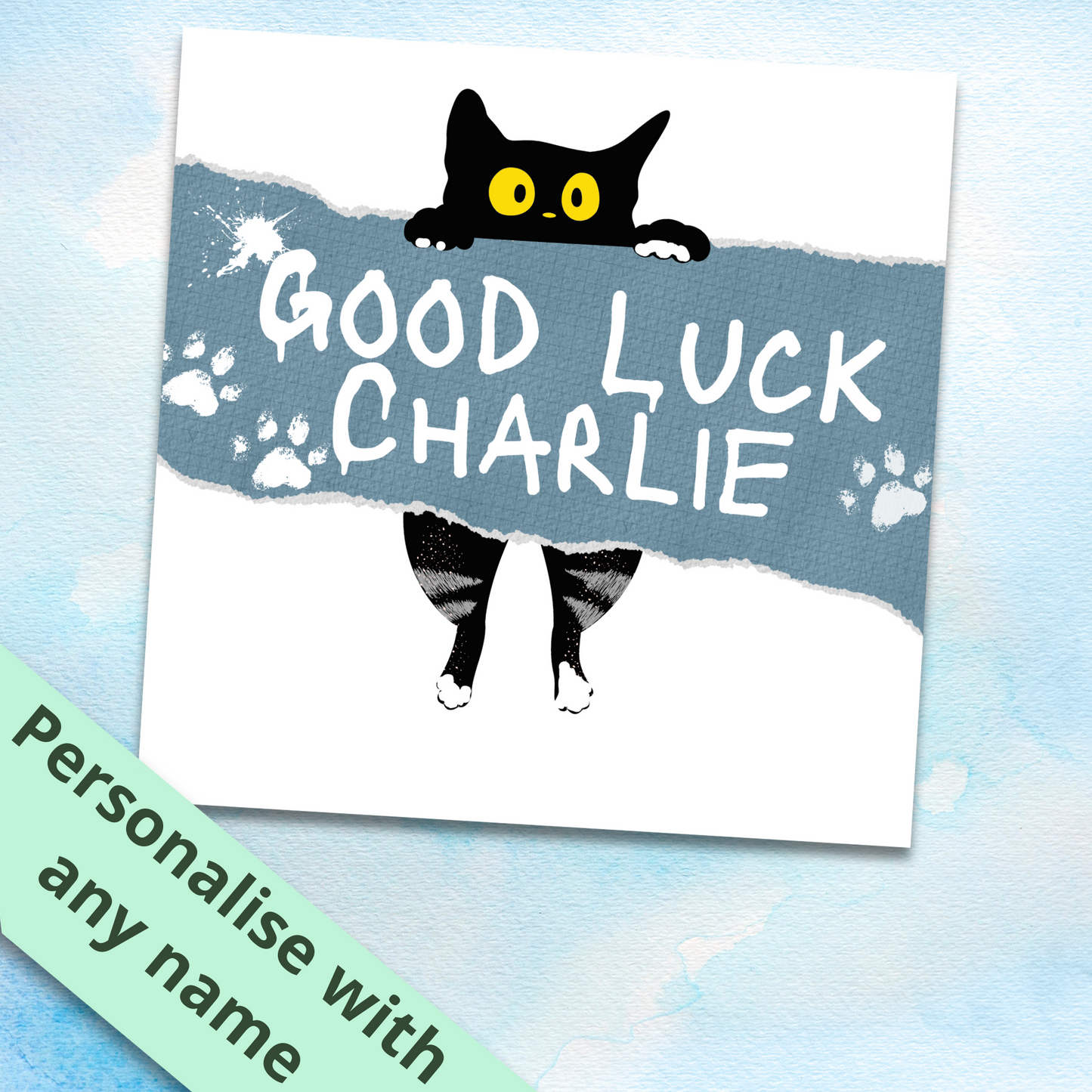Personalised Cat Good Luck Card