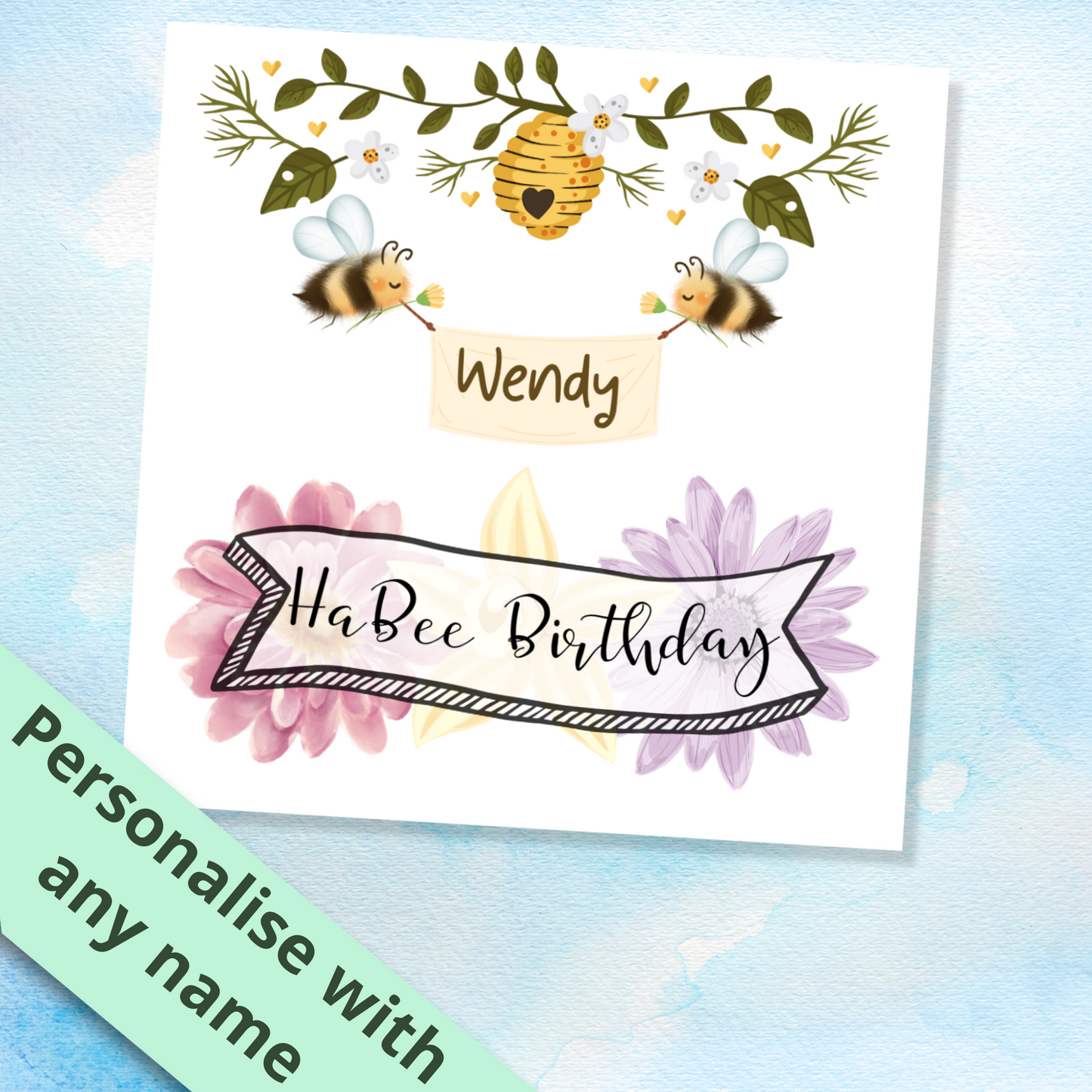 Personalised Birthday Card with Bees