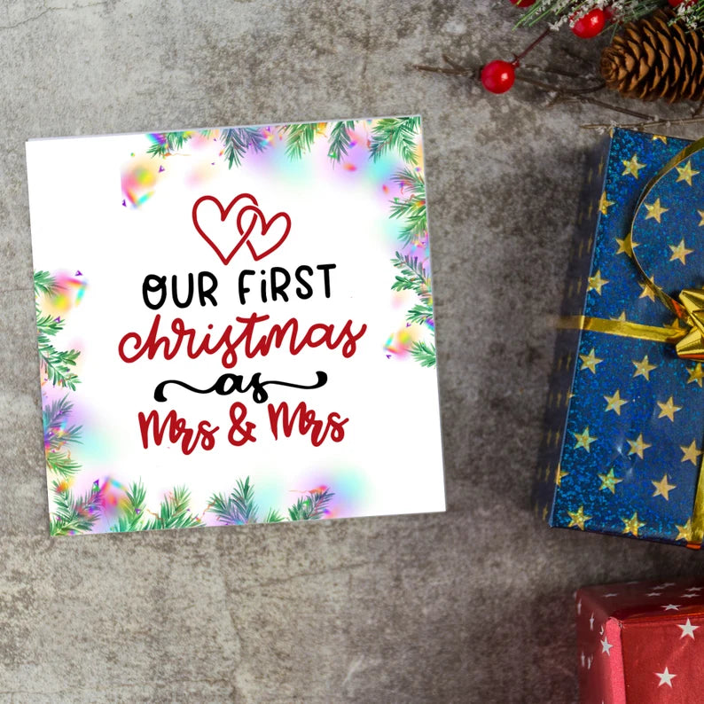 Christmas Card for Wife. Our first Christmas as Mrs and Mrs. Lesbian LGBT Christmas Card.