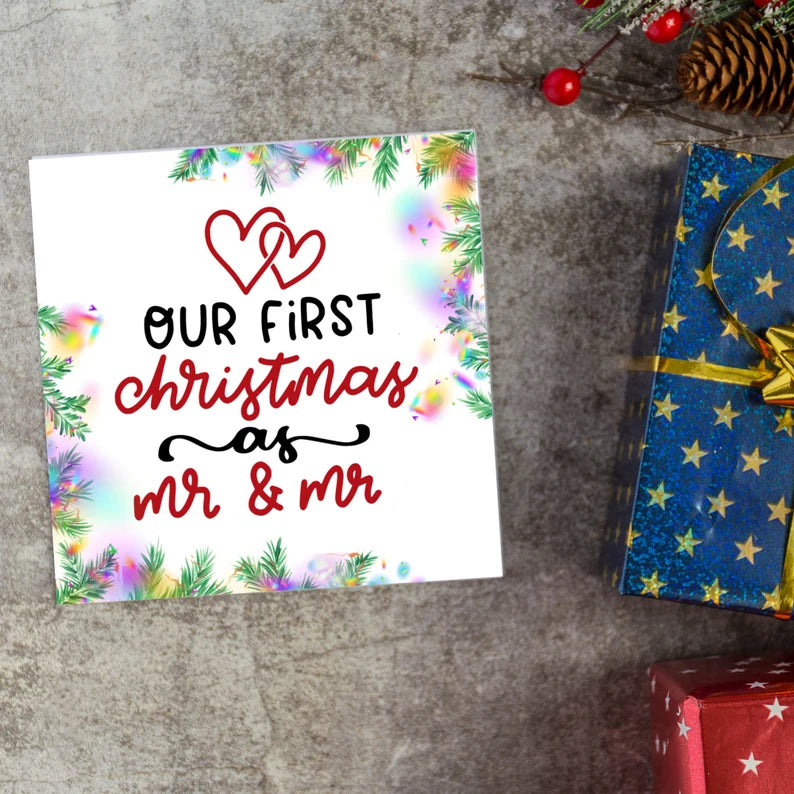 1st Christmas as Mr and Mr greetings card, Gay LGBTQ+ card