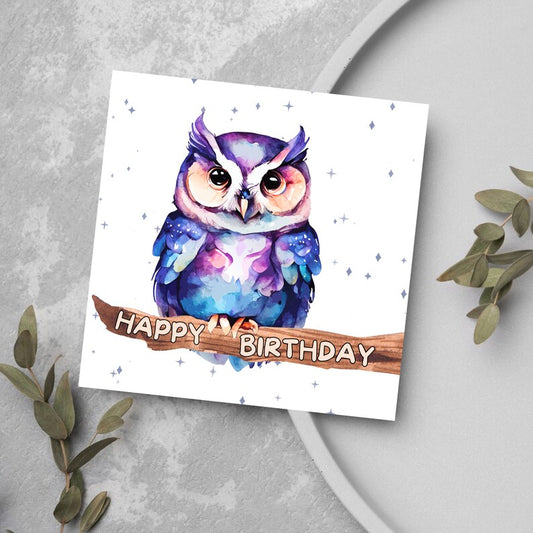 Colourful Owl Birthday Card, Card for Mum