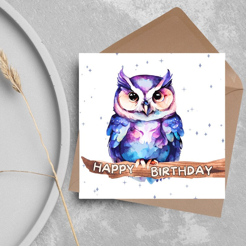 Colourful Owl Birthday Card, Card for Mum