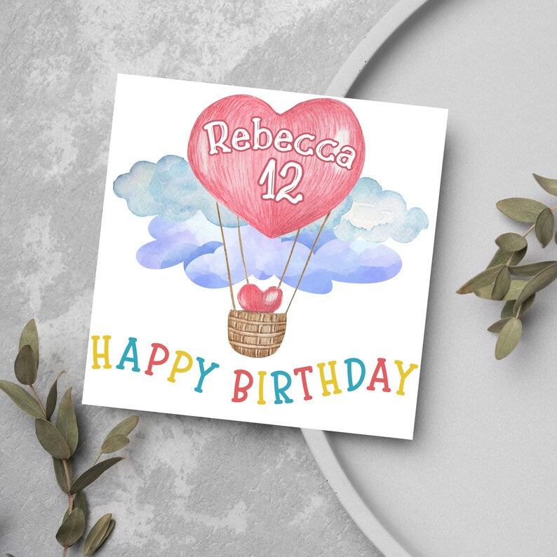 Personalised Happy Birthday Card, Name and Age Card for Girl