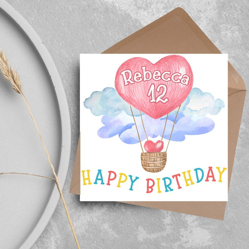 Personalised Happy Birthday Card, Name and Age Card for Girl