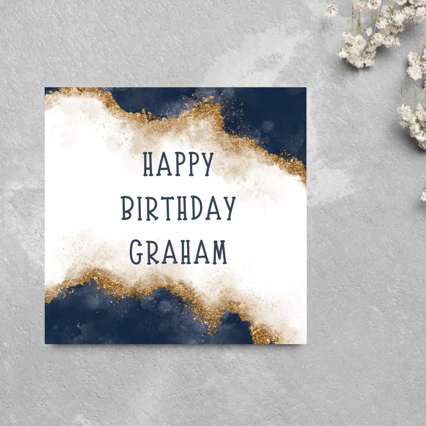blue and gold card happy birthday name