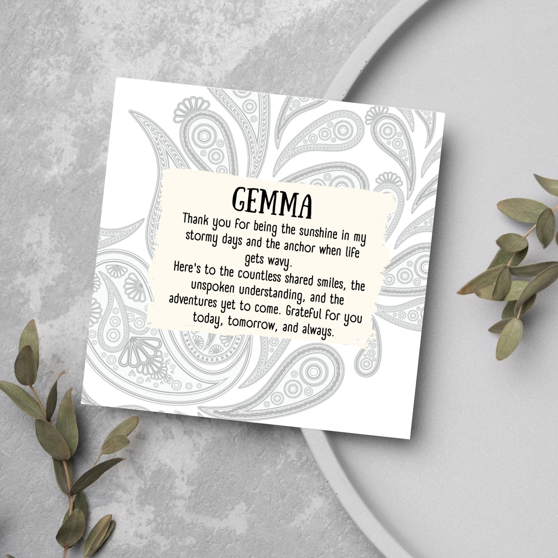shades of grey mandala card with poem and name