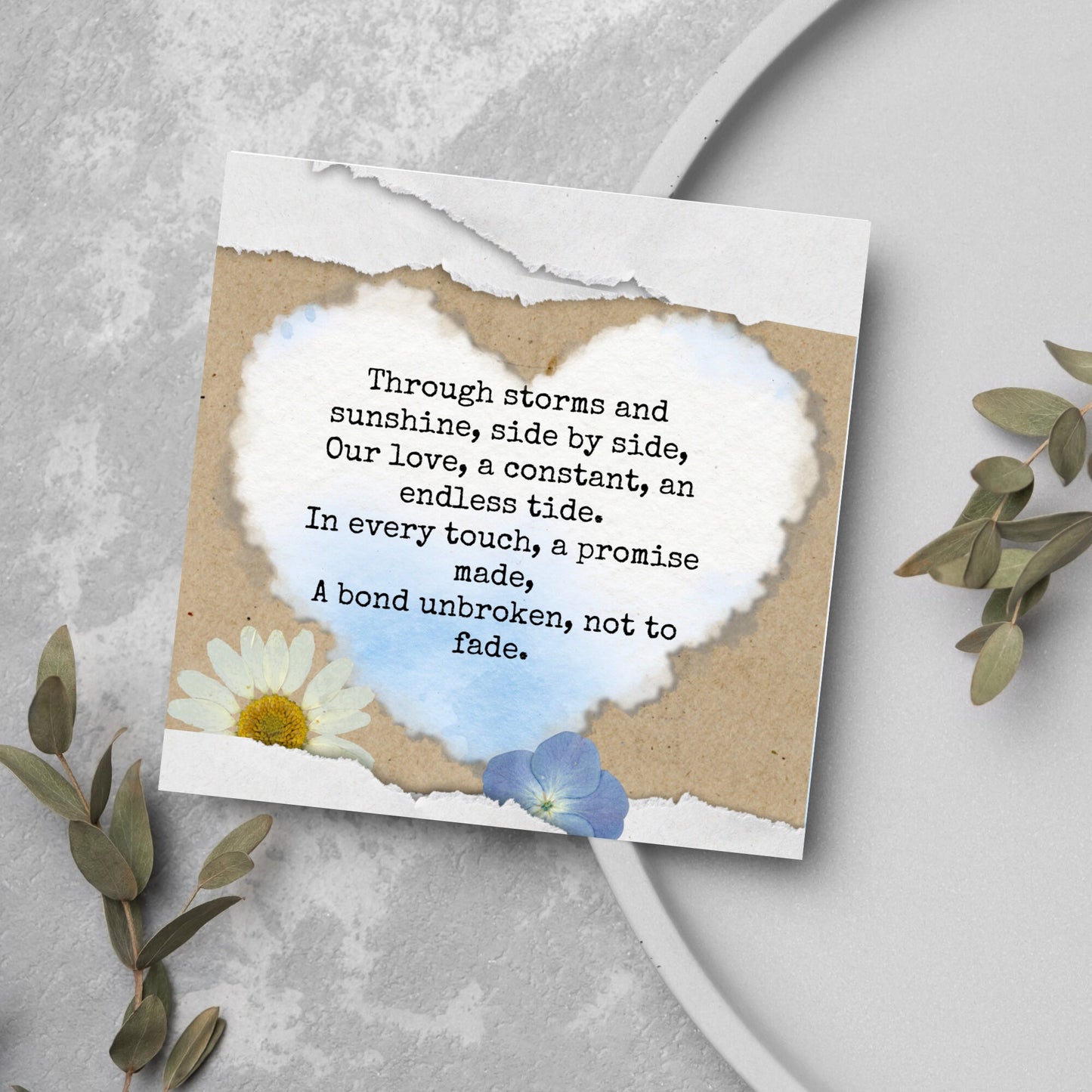 ripped paper design card with heart and poem