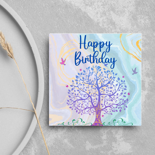 watercolour pastel tree of life with birds