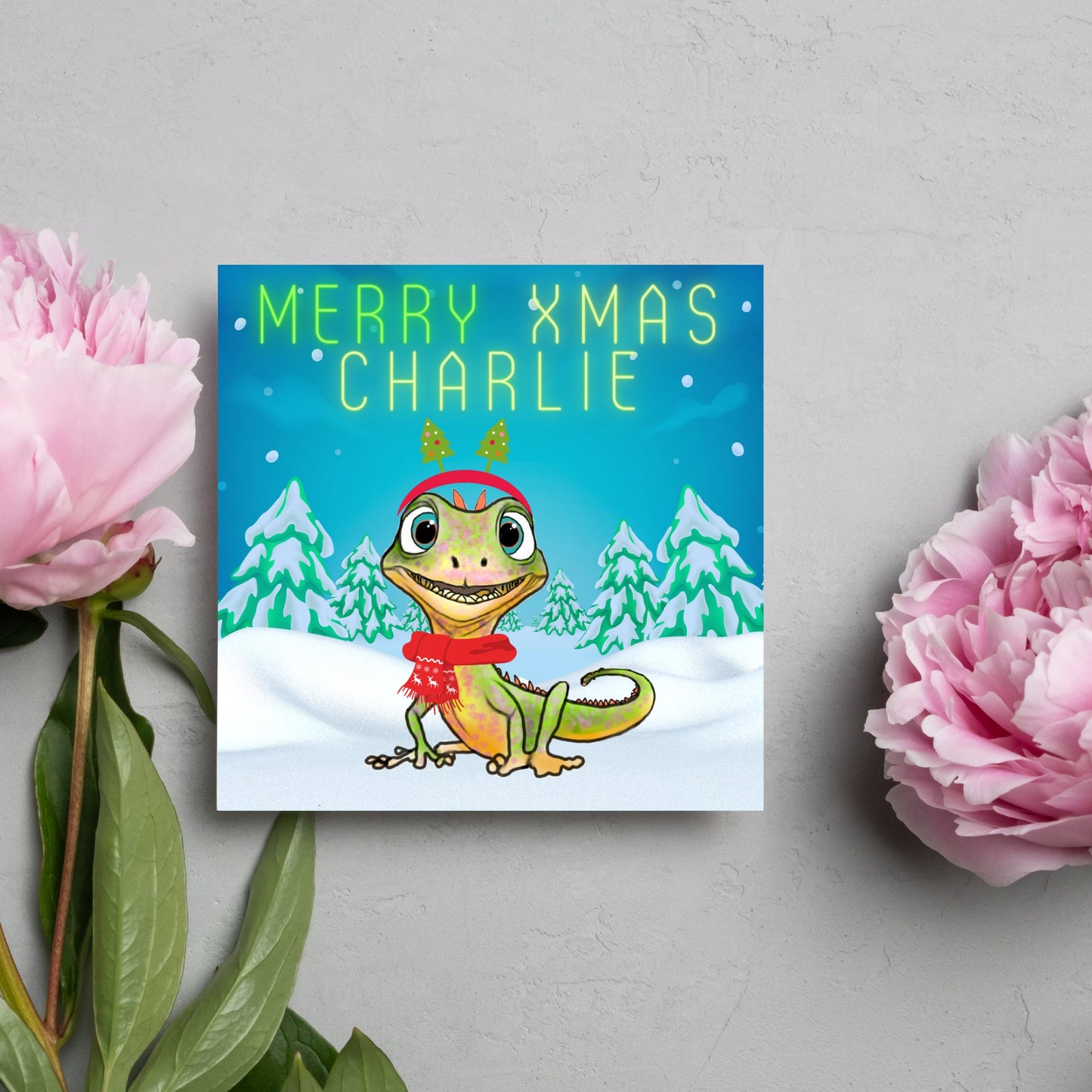 Personalised Christmas card with Lizard design - Cards for Him, Cards for Her, Cards for kids, Xmas card with name, Childs Christmas Card