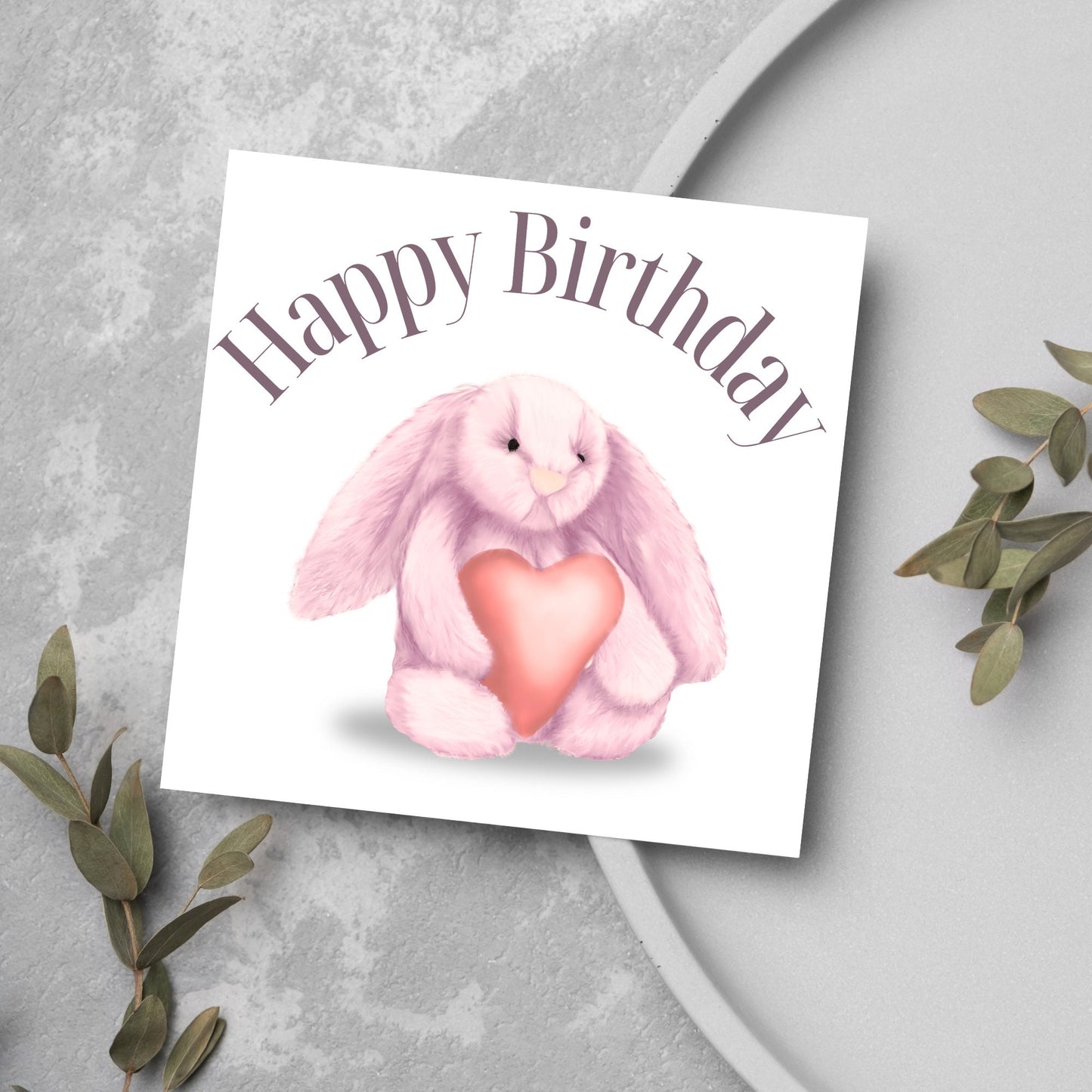 pink bunny and heart birthday