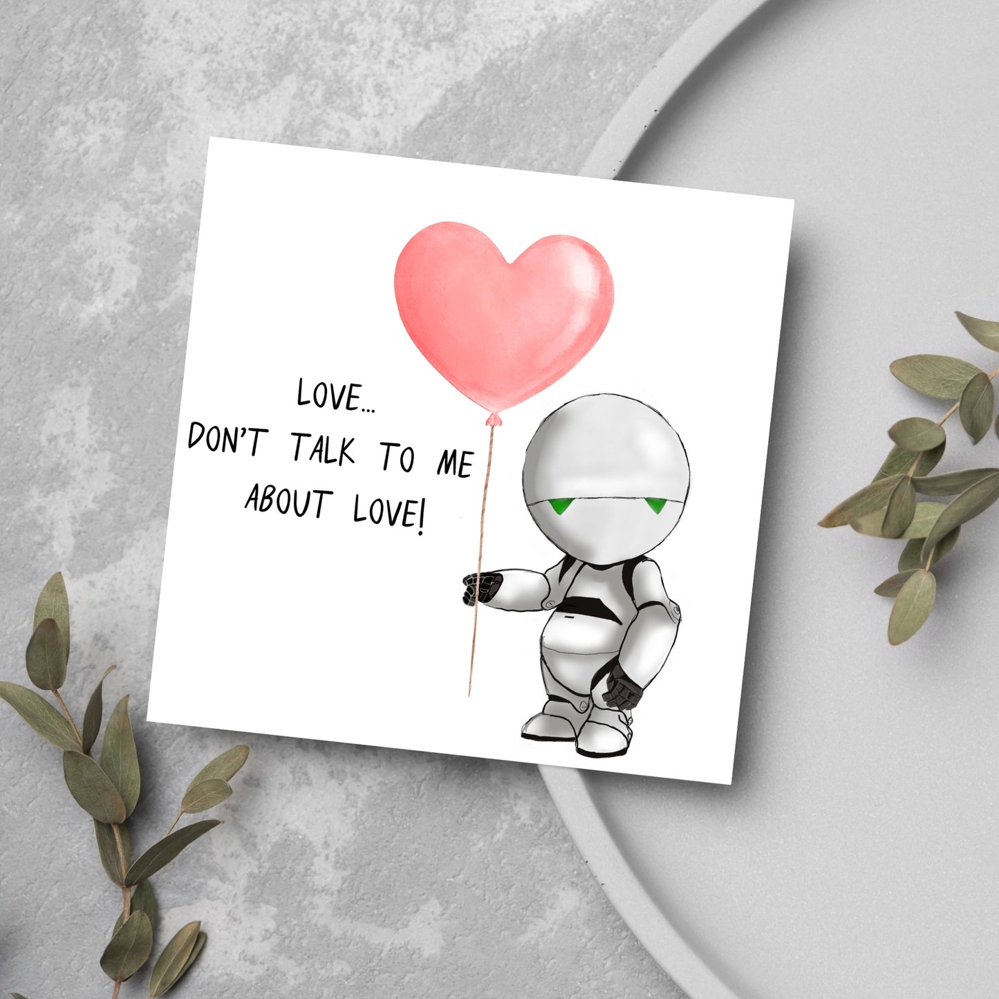 marvin the robot with heart balloon