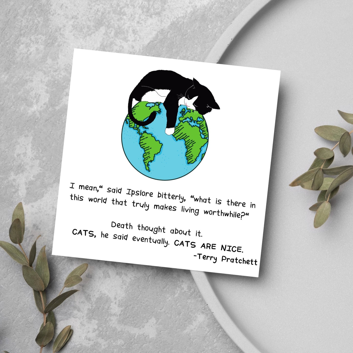 Terry Pratchett Greetings Card - Death and Cats