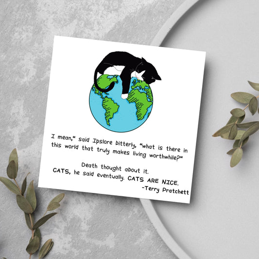 Terry Pratchett Greetings Card - Death and Cats