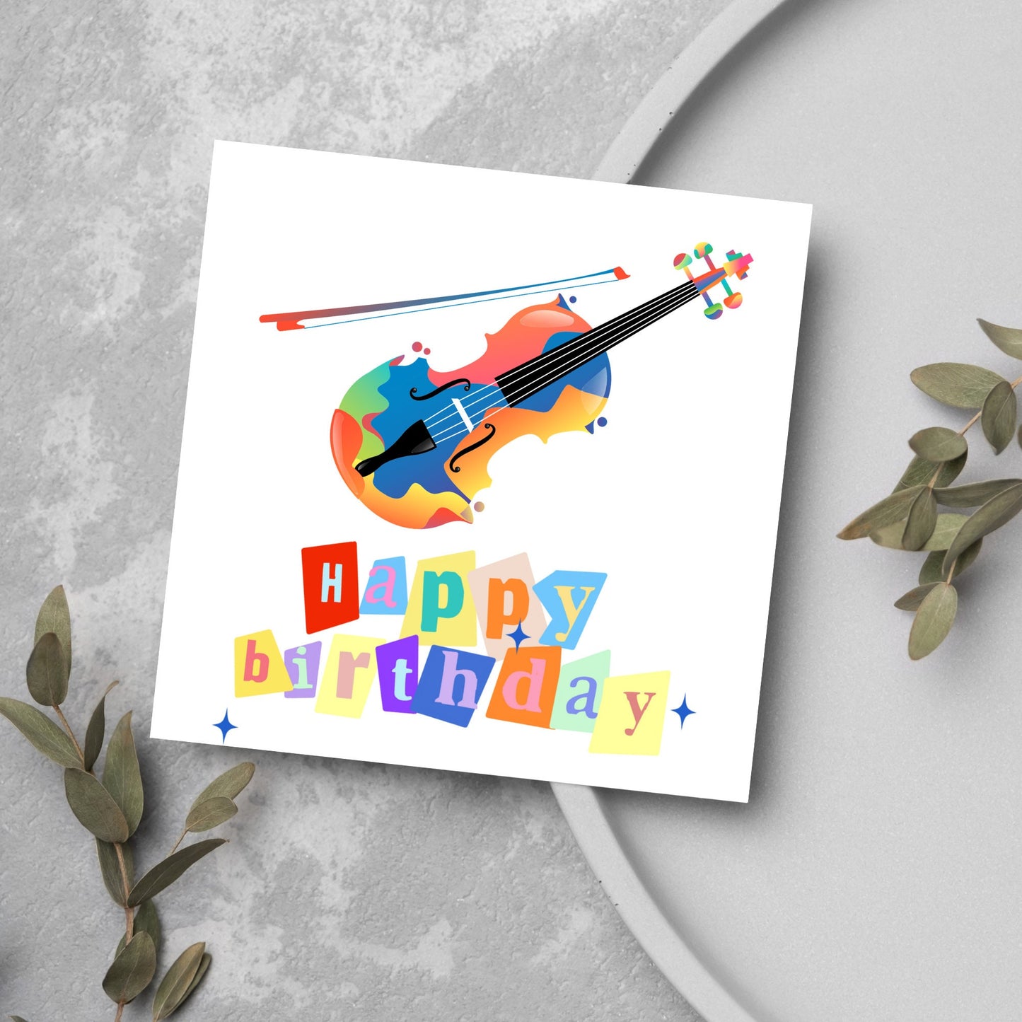 abstract multicolour violin birthday card