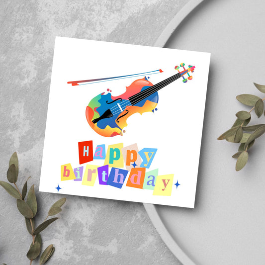 abstract multicolour violin birthday card