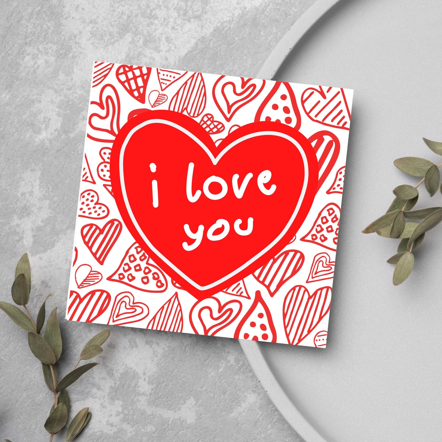 red hearts card with i love you