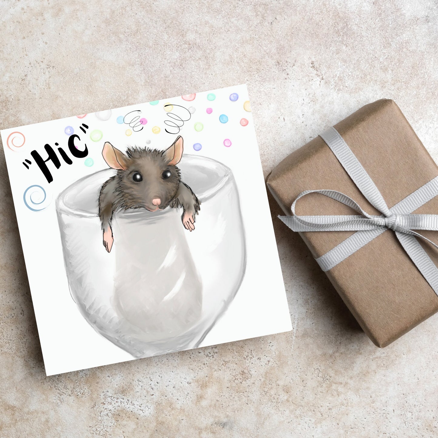 mouse or rat in wine glass watercolour image