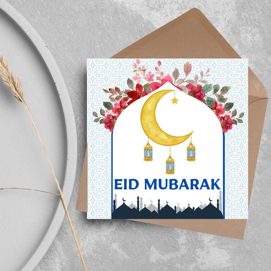 eid moon lanterns arch card muslim