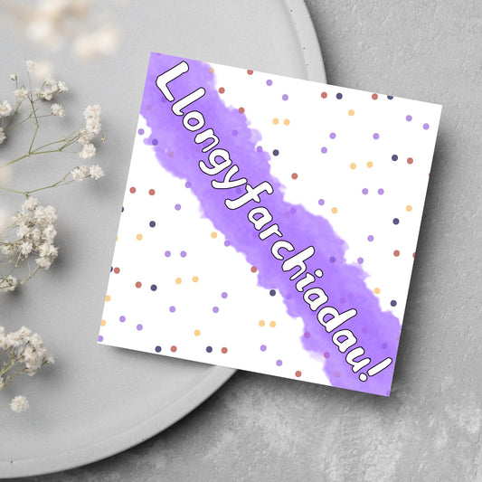 welsh language purple spots card