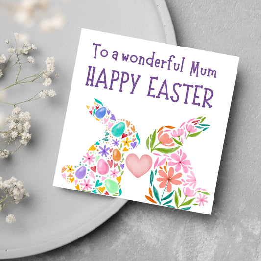 easter bunnies and flowers card for mum